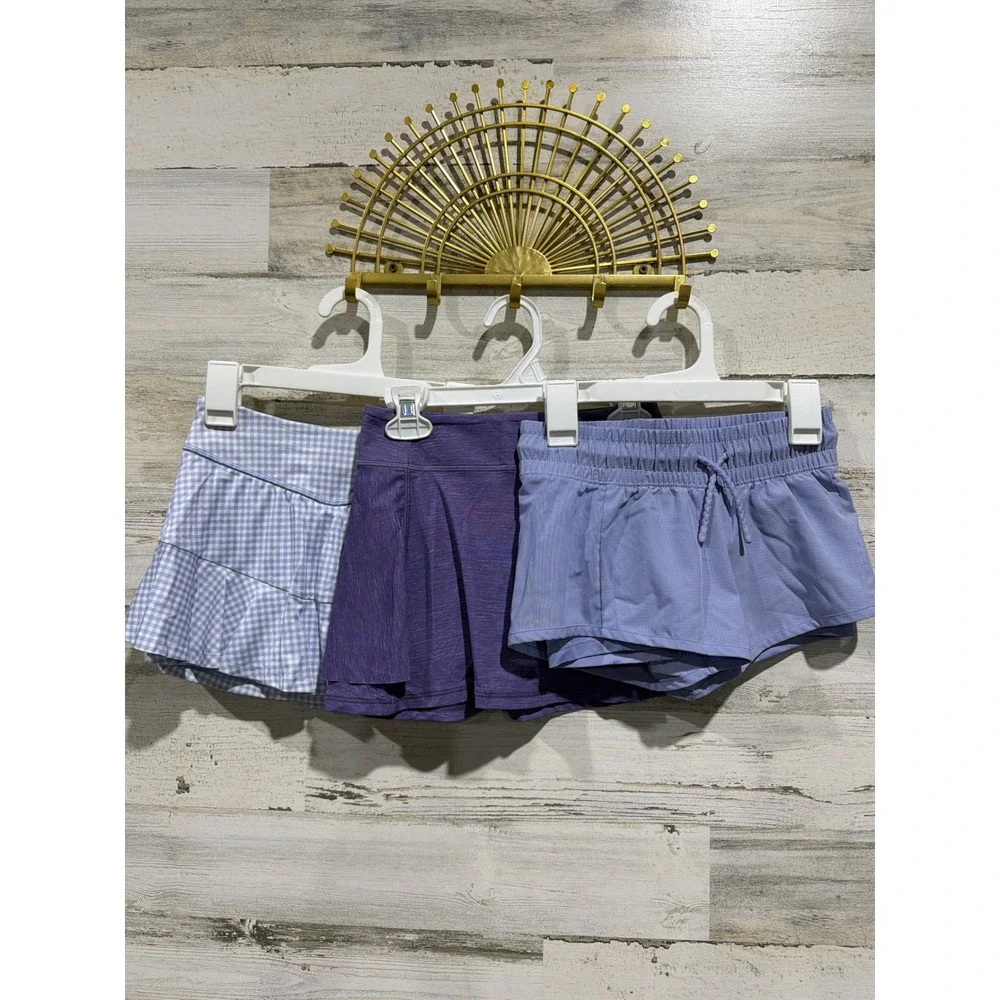 All In Motion Skorts Shorts Girls Small 6/7 Purple Blue Plaid Activewear EUC